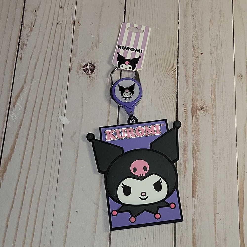 Kuromi ID Badge Holder with Retractable Lanyard Purple Black New